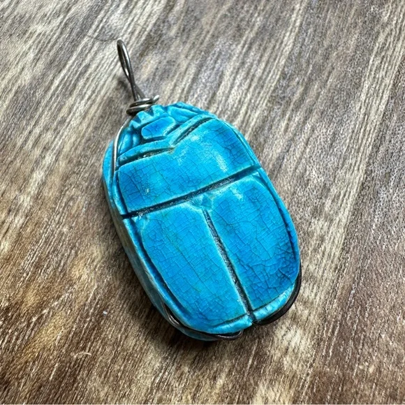 Ancient Egyptian Antique Scarab Wire Pendant for Necklace Amulet Egyptol… - Picture 2 of 8